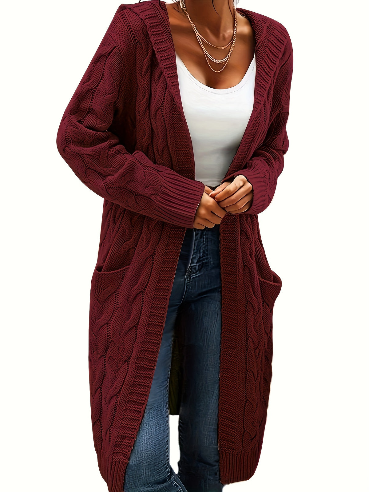 Chiara | Zopfmuster Strickjacke mit Kapuze für Damen