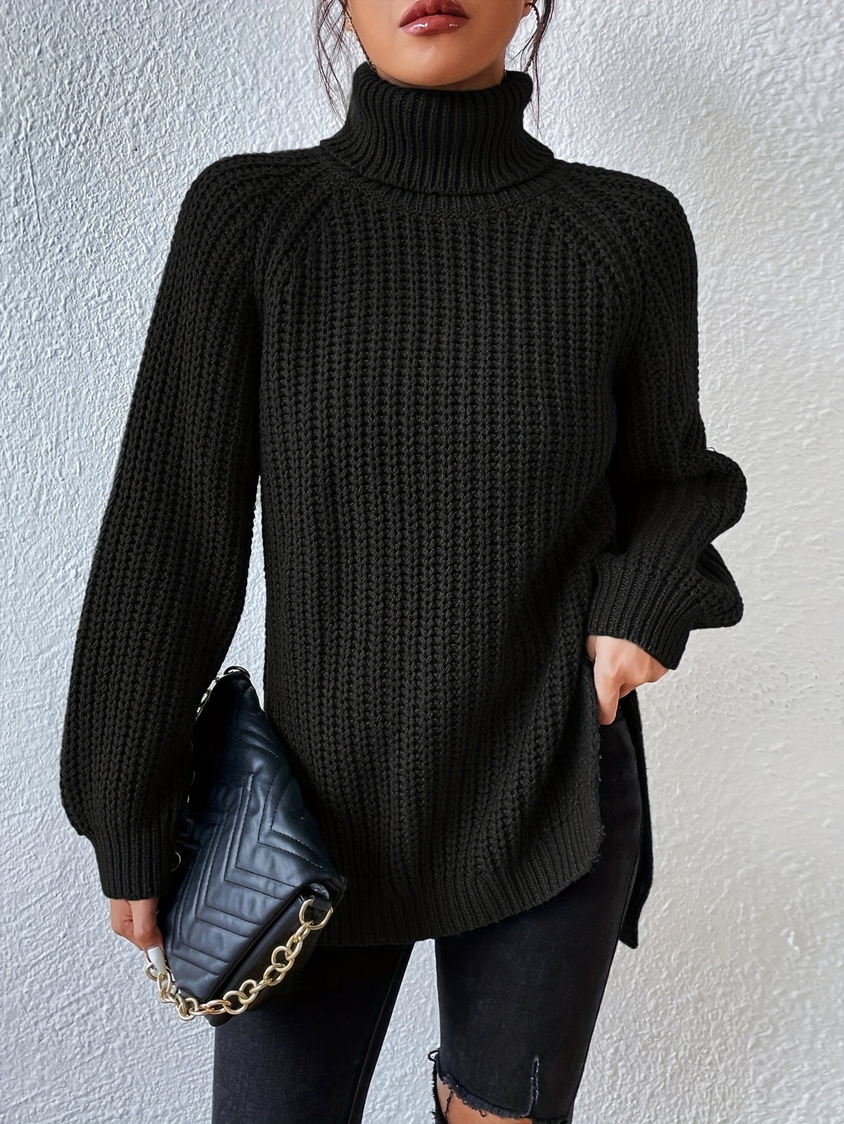 Iselin | Damen Grobstrick Rollkragenpullover