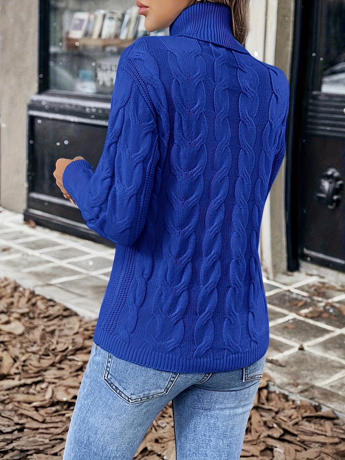 Anke | Damen Zopfmuster Rollkragenpullover mit Rippbündchen