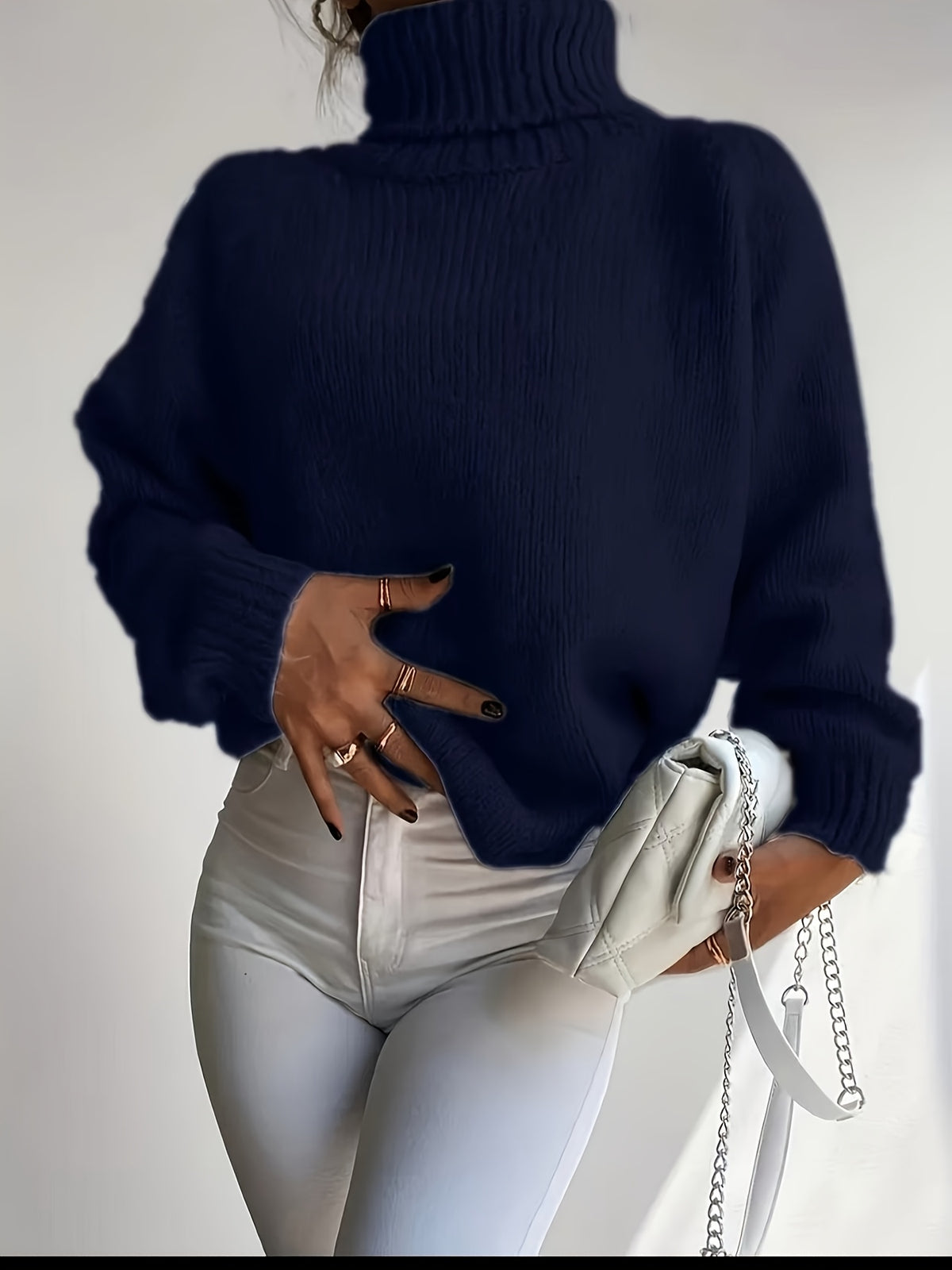 Anja | Damen Grobstrick Rollkragenpullover Oversize