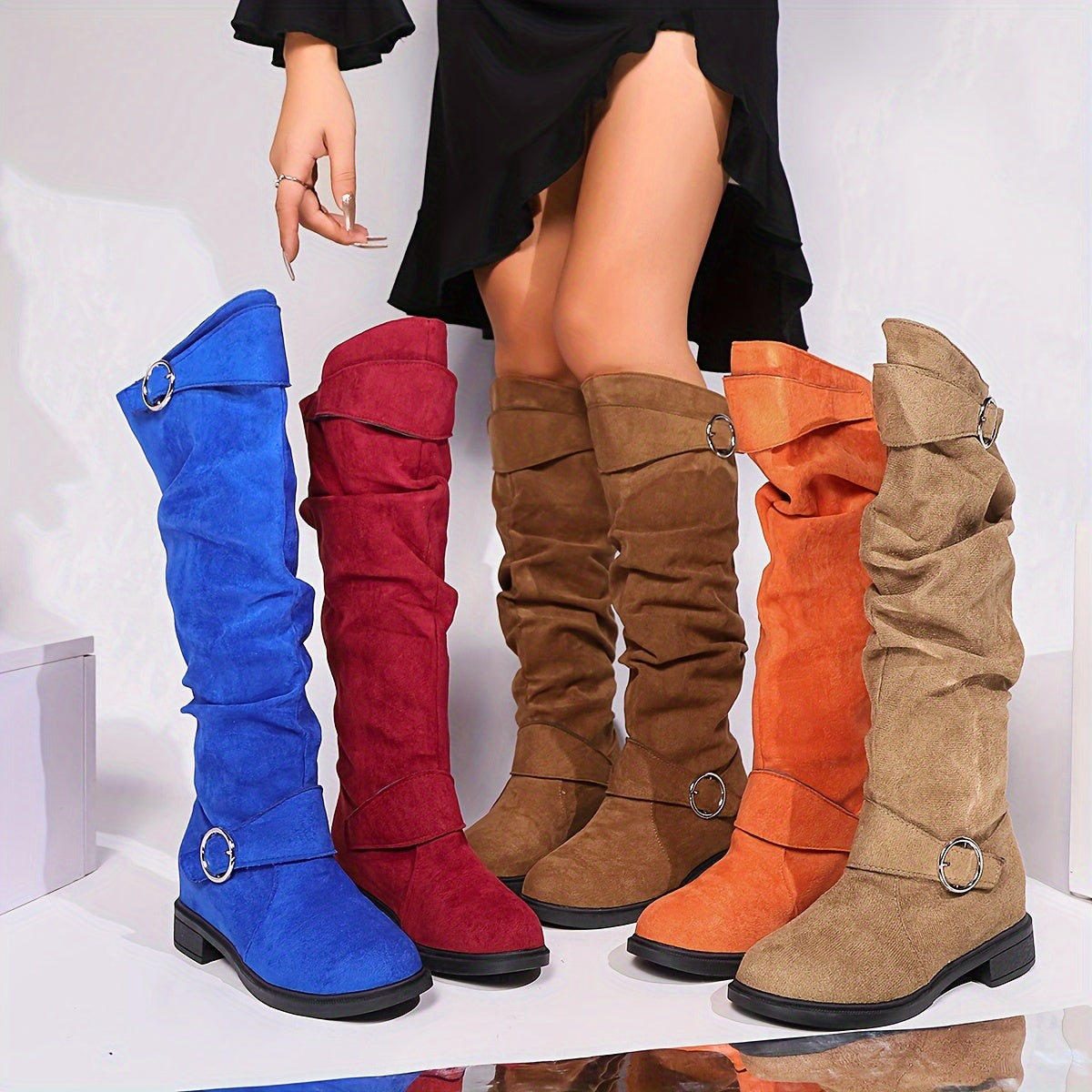 Birthe | Damen Chelsea Boots knielang mit Schnalle