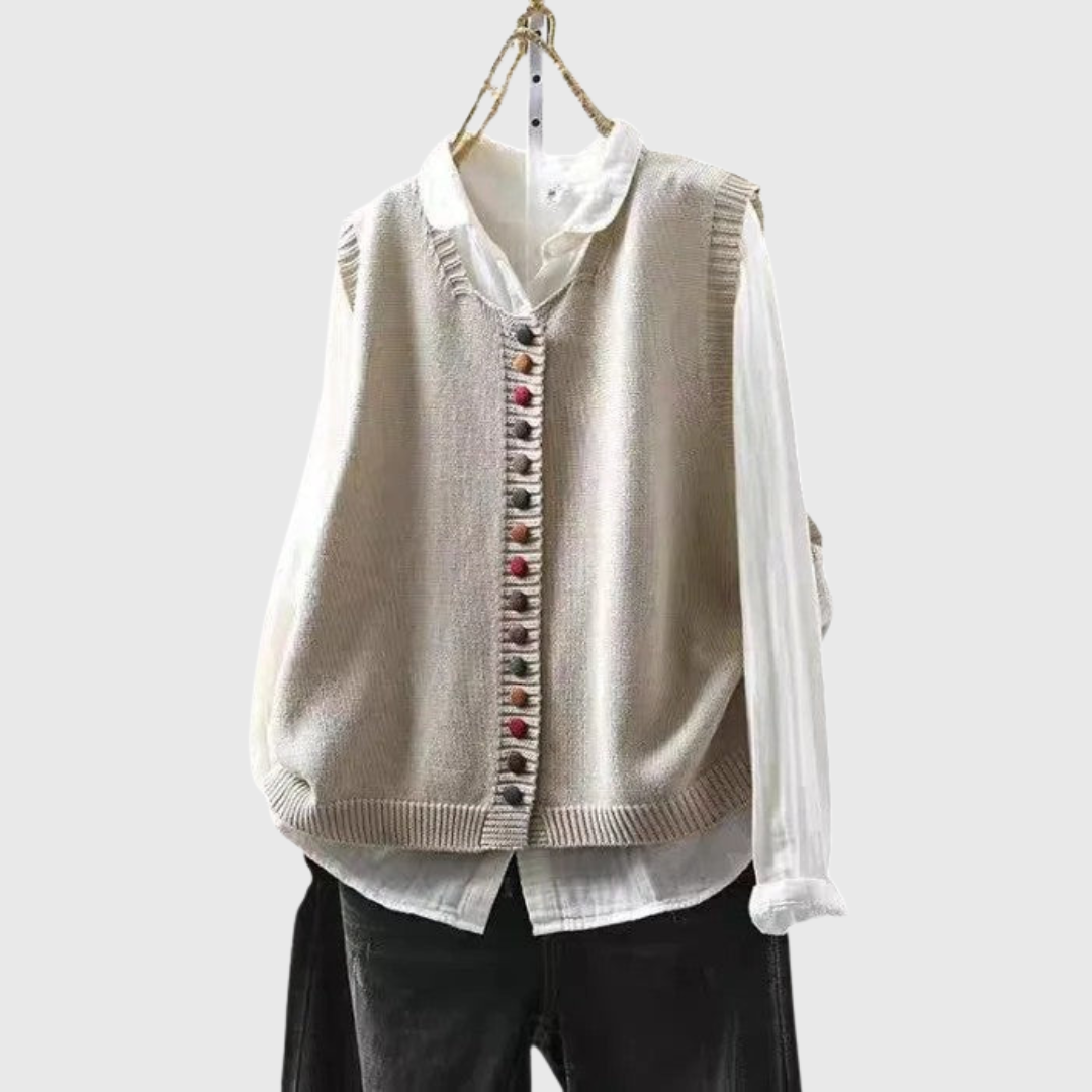 Elena | Damen Strickjacke mit Rundhalsausschnitt Knopfleiste