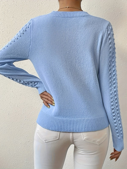 Karolina | Damen Strickpullover mit Lochmuster Ajour, Hellblau