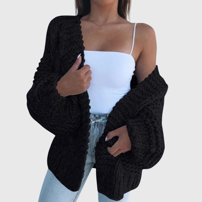 Eliane | Damen Strickjacke Grobstrick Rundhals Oversized