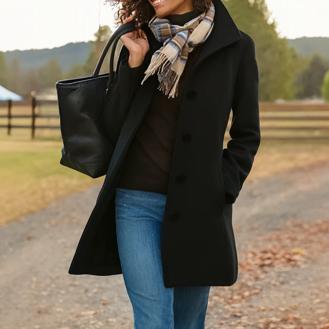 Clara | Damen Wintermantel mit Knopfleiste und Reverskragen, lang