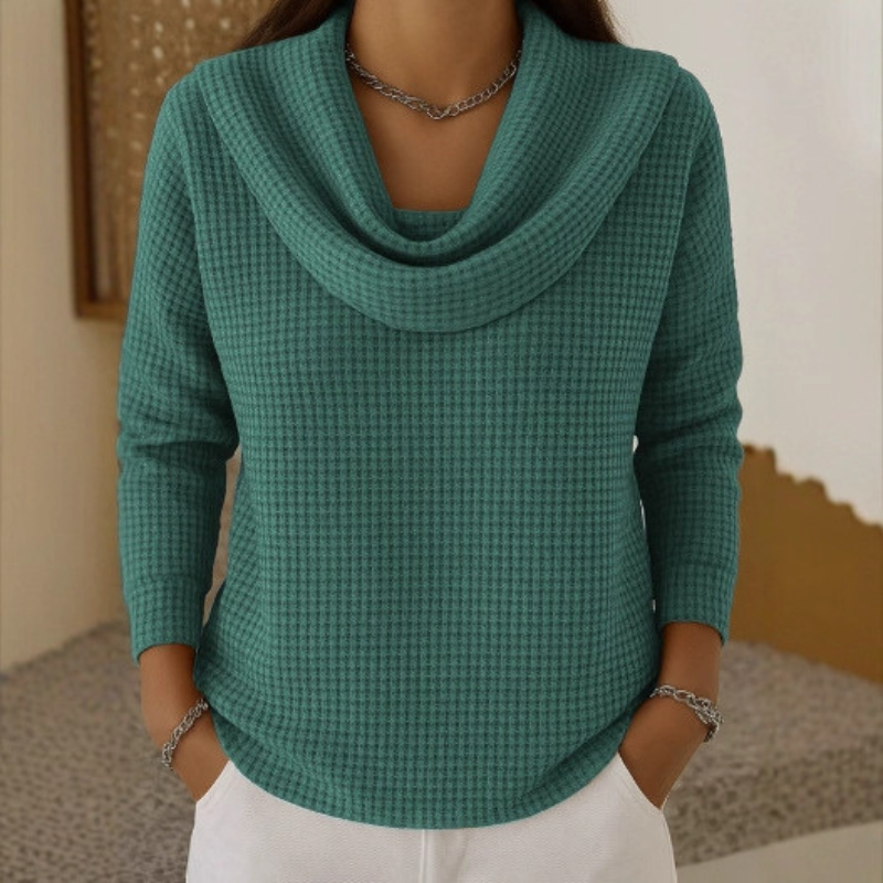 Gwen | Damen Strickpullover mit Wasserfallkragen Waffelmuster