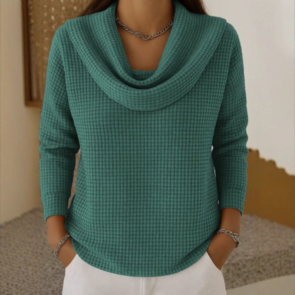 Gwen | Damen Strickpullover mit Wasserfallkragen Waffelmuster