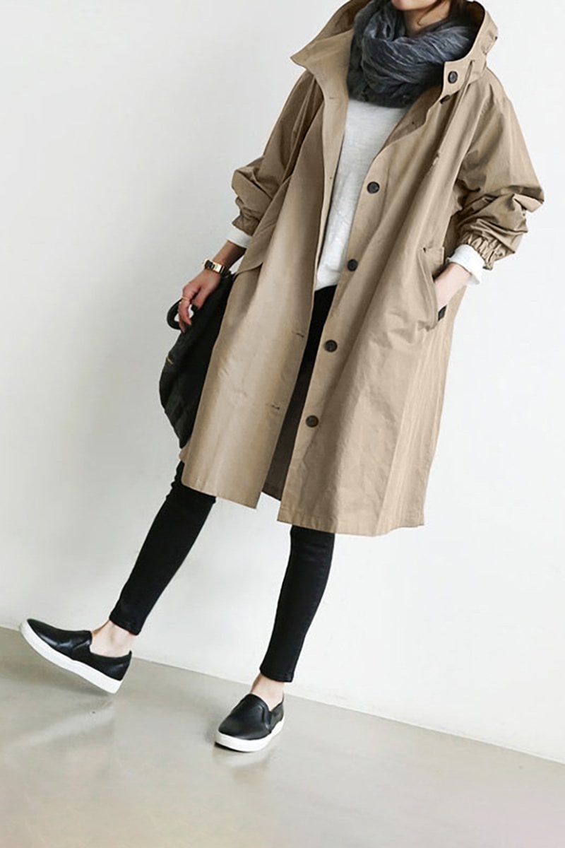 Freyla | Damen Trenchcoat mit Kapuze Wasserdicht Elegant