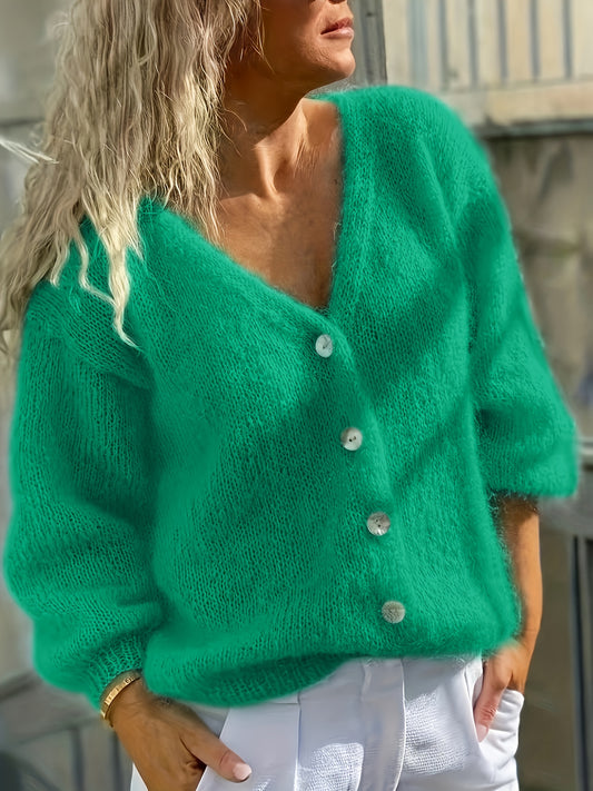 Ellen | Damen Strickcardigan mit Knopfleiste V-Ausschnitt