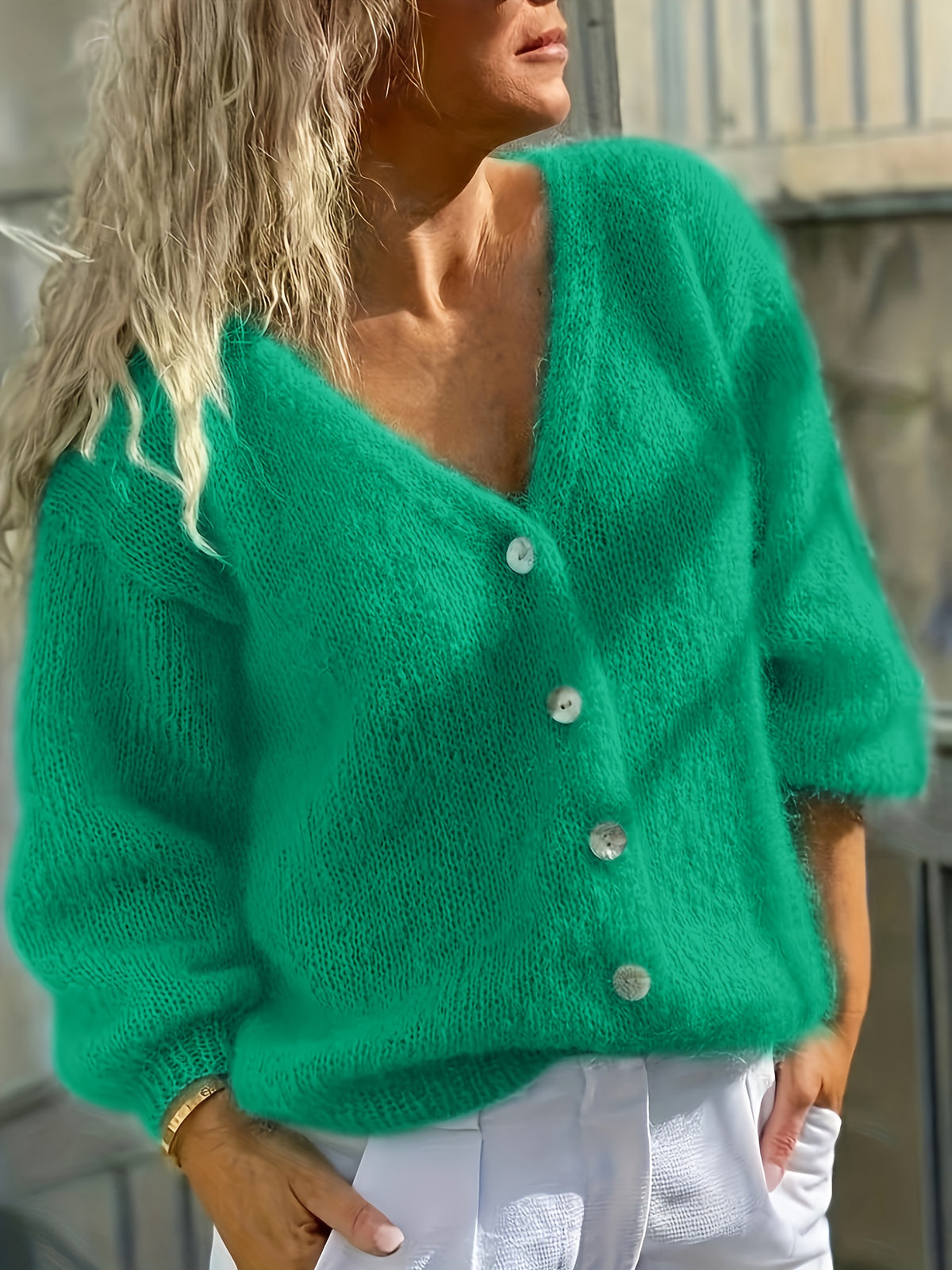 Ellen | Damen Strickcardigan mit Knopfleiste V-Ausschnitt
