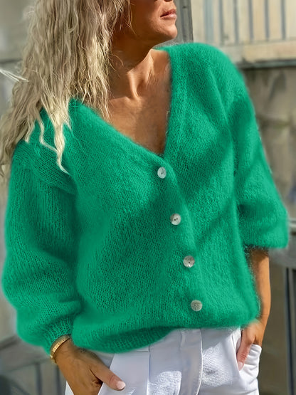 Ellen | Damen Strickcardigan mit Knopfleiste V-Ausschnitt