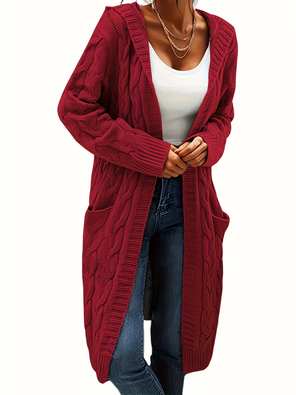 Chiara | Zopfmuster Strickjacke mit Kapuze für Damen