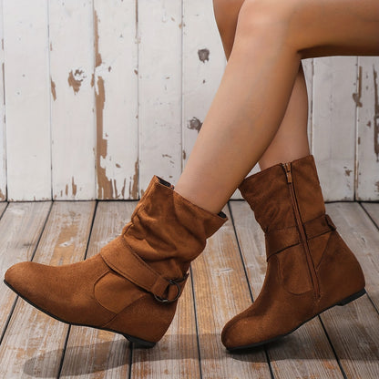 Marla | Damen Chelsea Boots mit Schnalle, Wildlederlook