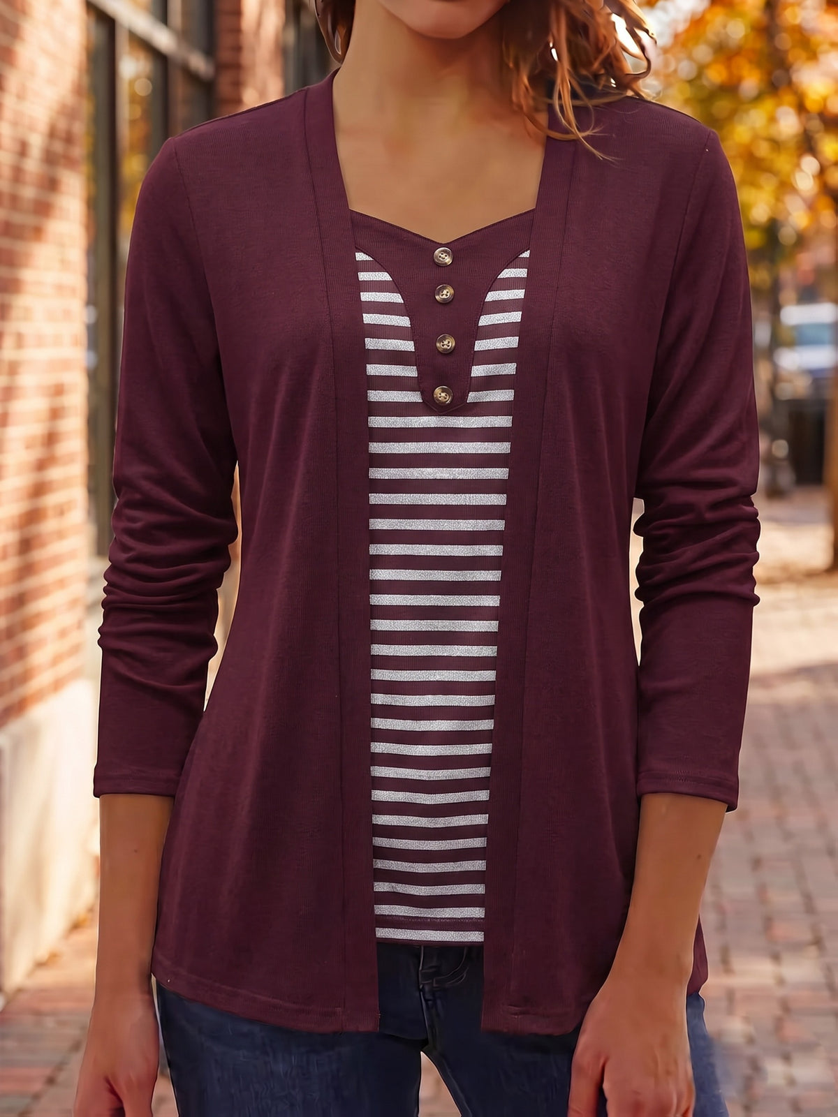 Eleanor | Damen Strickcardigan mit Streifen-Einsatz
