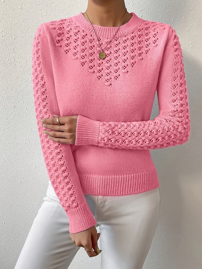 Karolina | Damen Strickpullover mit Lochmuster Ajour, Hellblau
