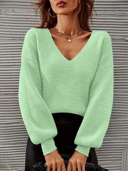 Kaya | Damen Oversized Strickpullover mit V-Ausschnitt