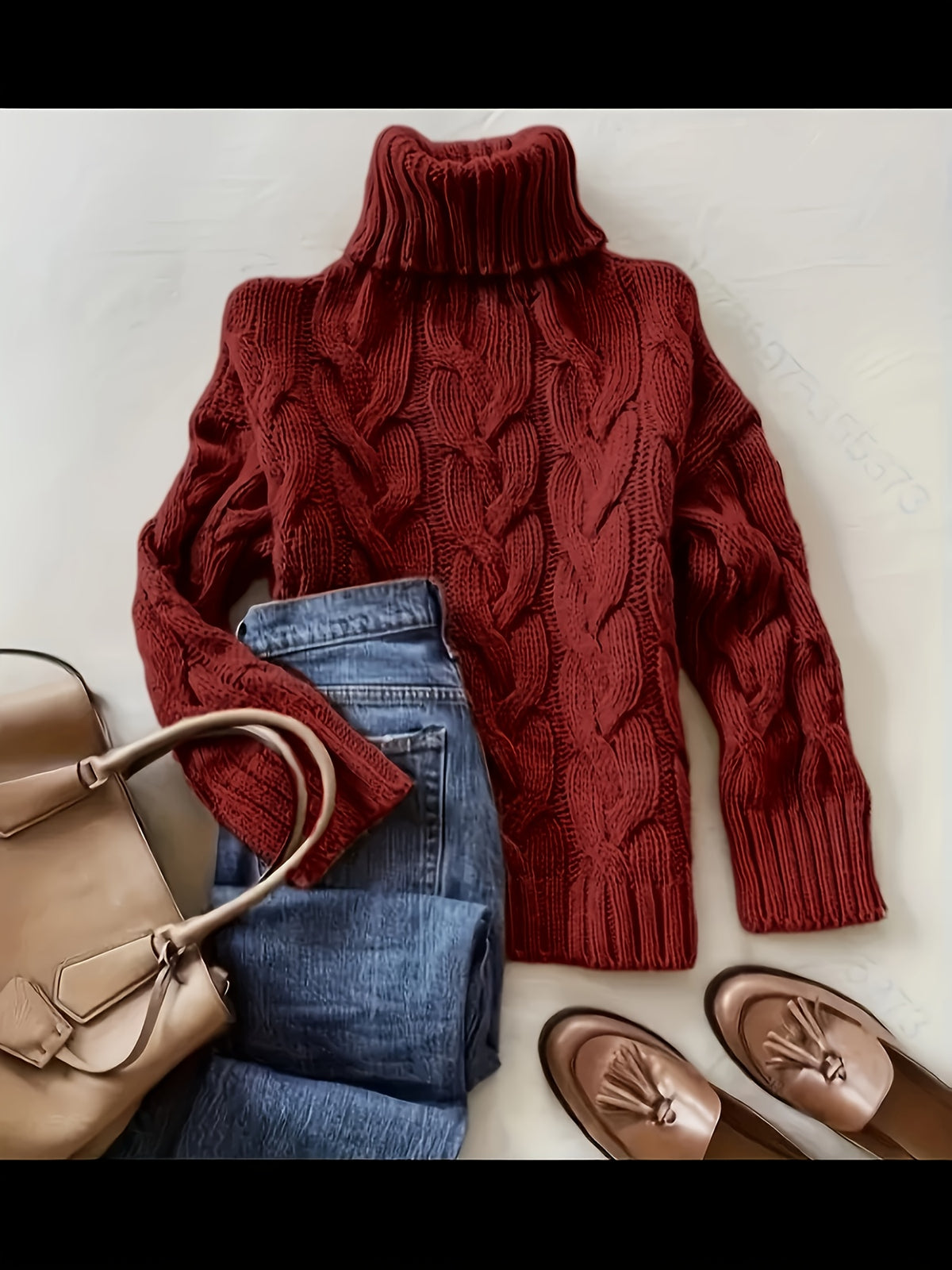 Jette | Damen Zopfmuster Rollkragenpullover Oversize