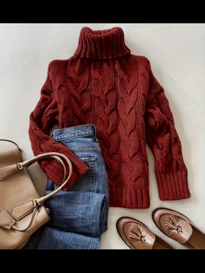 Jette | Damen Zopfmuster Rollkragenpullover Oversize