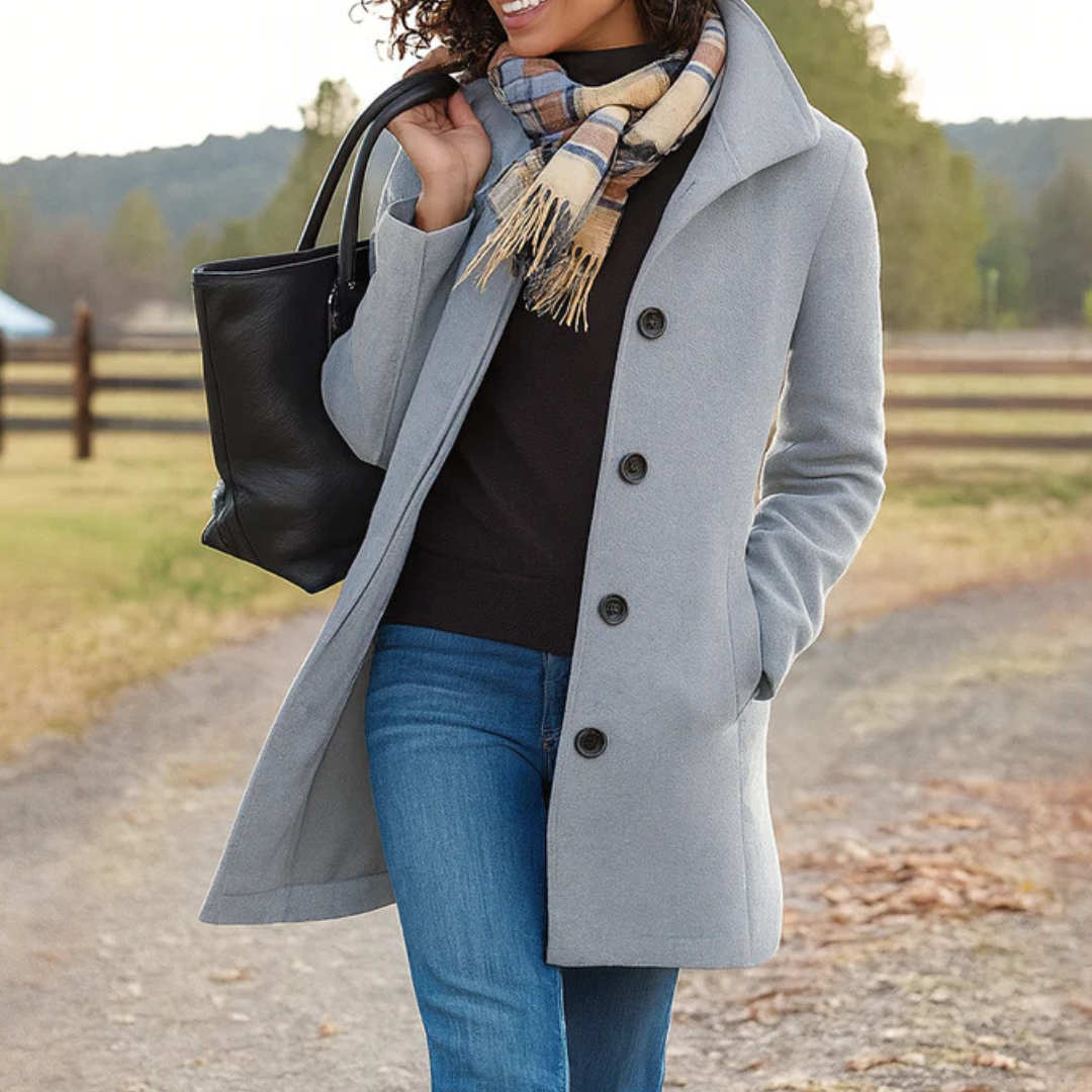 Clara | Damen Wintermantel mit Knopfleiste und Reverskragen, lang