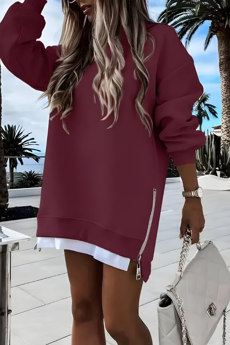 Hannah | Damen Oversized Pullover mit Seitenreißverschluss