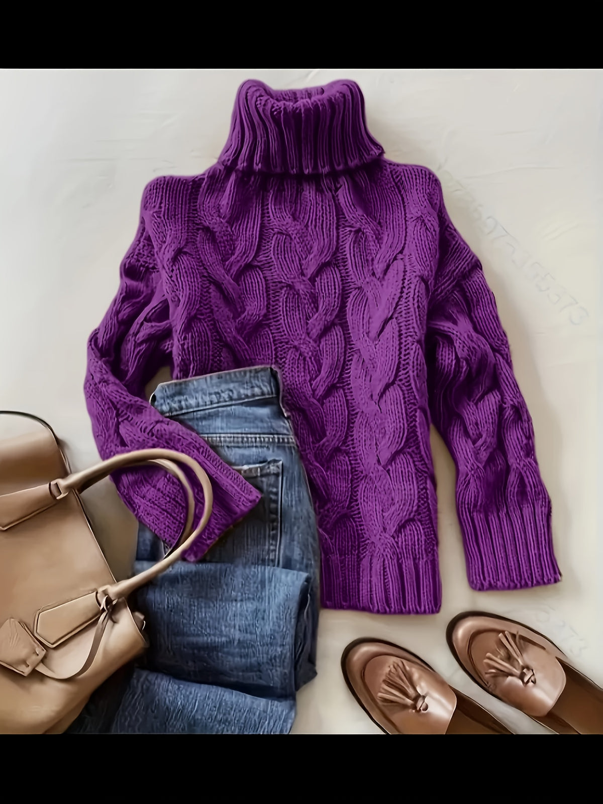 Jette | Damen Zopfmuster Rollkragenpullover Oversize