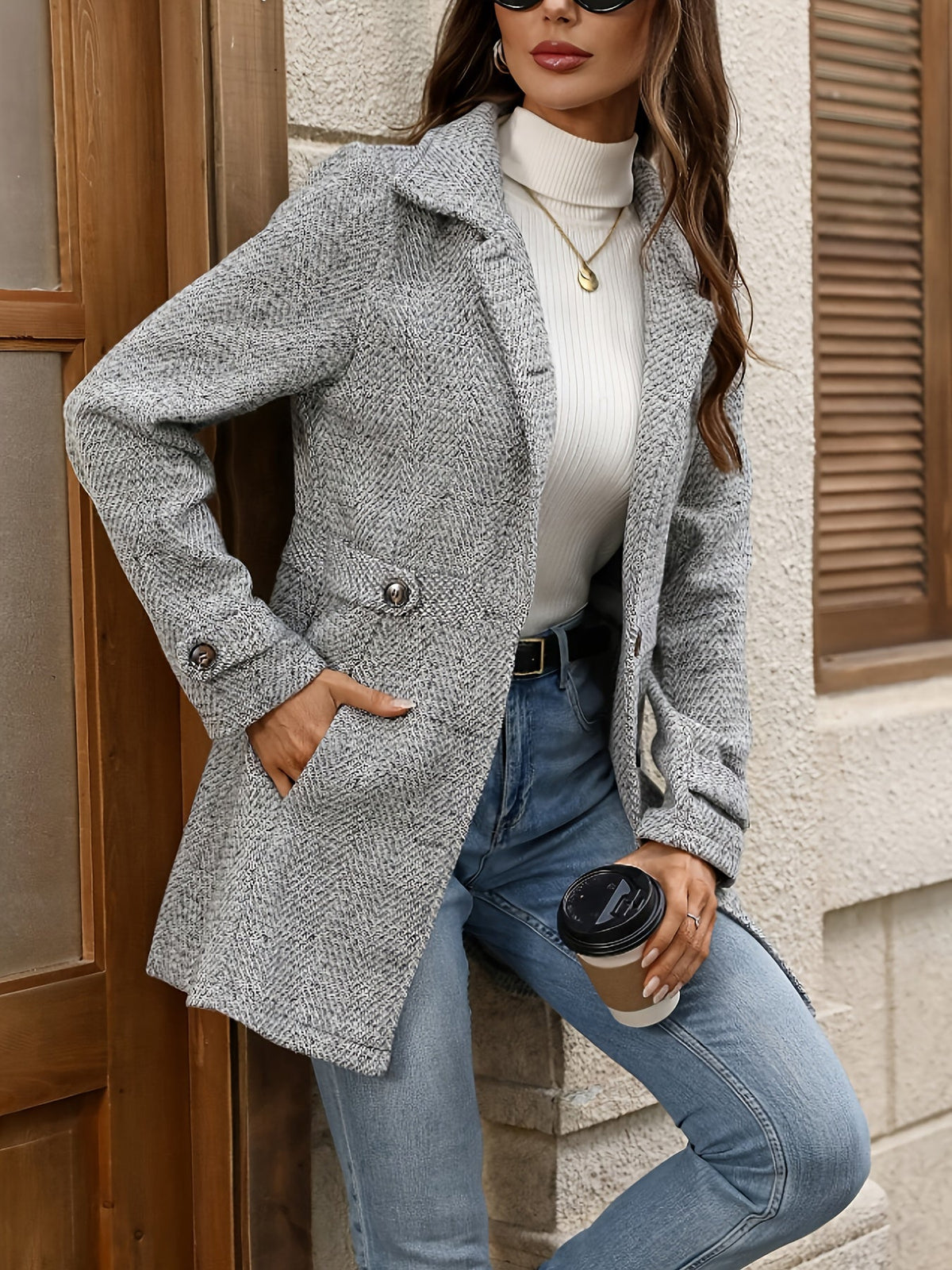 Karin | Taillierter Fischgrät-Mantel mit Knopfleiste und Taschen für Damen