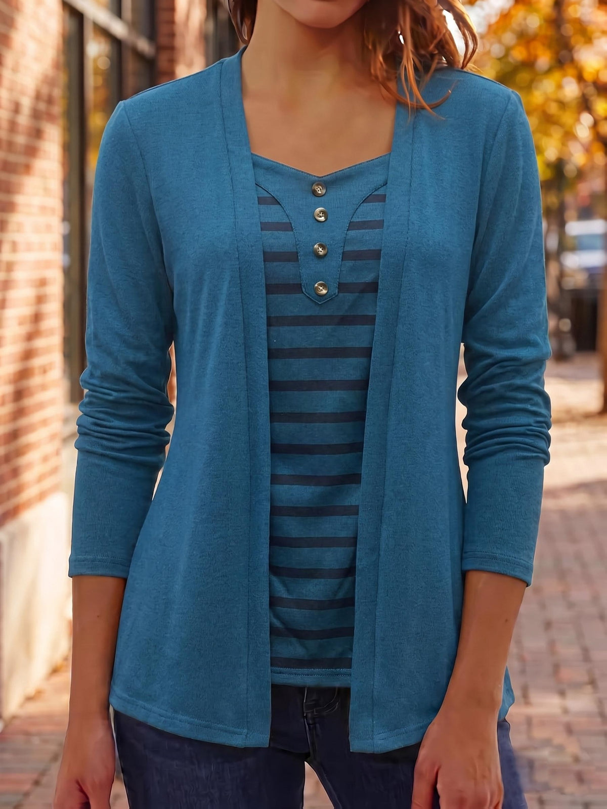 Eleanor | Damen Strickcardigan mit Streifen-Einsatz