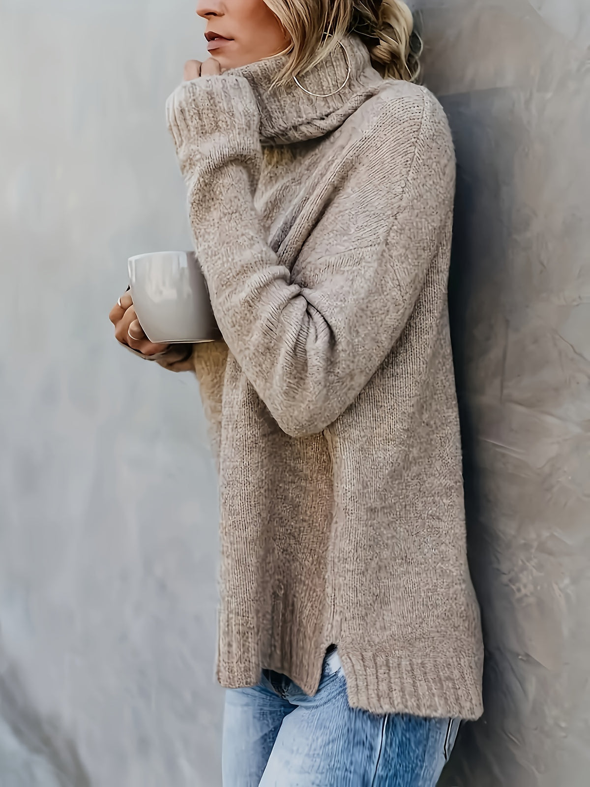 Jolien | Damen Oversized Rollkragenpullover mit Schlitzsaum