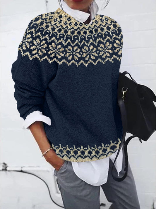 Freyr | Damen Strickpullover Islandmuster Rundhals
