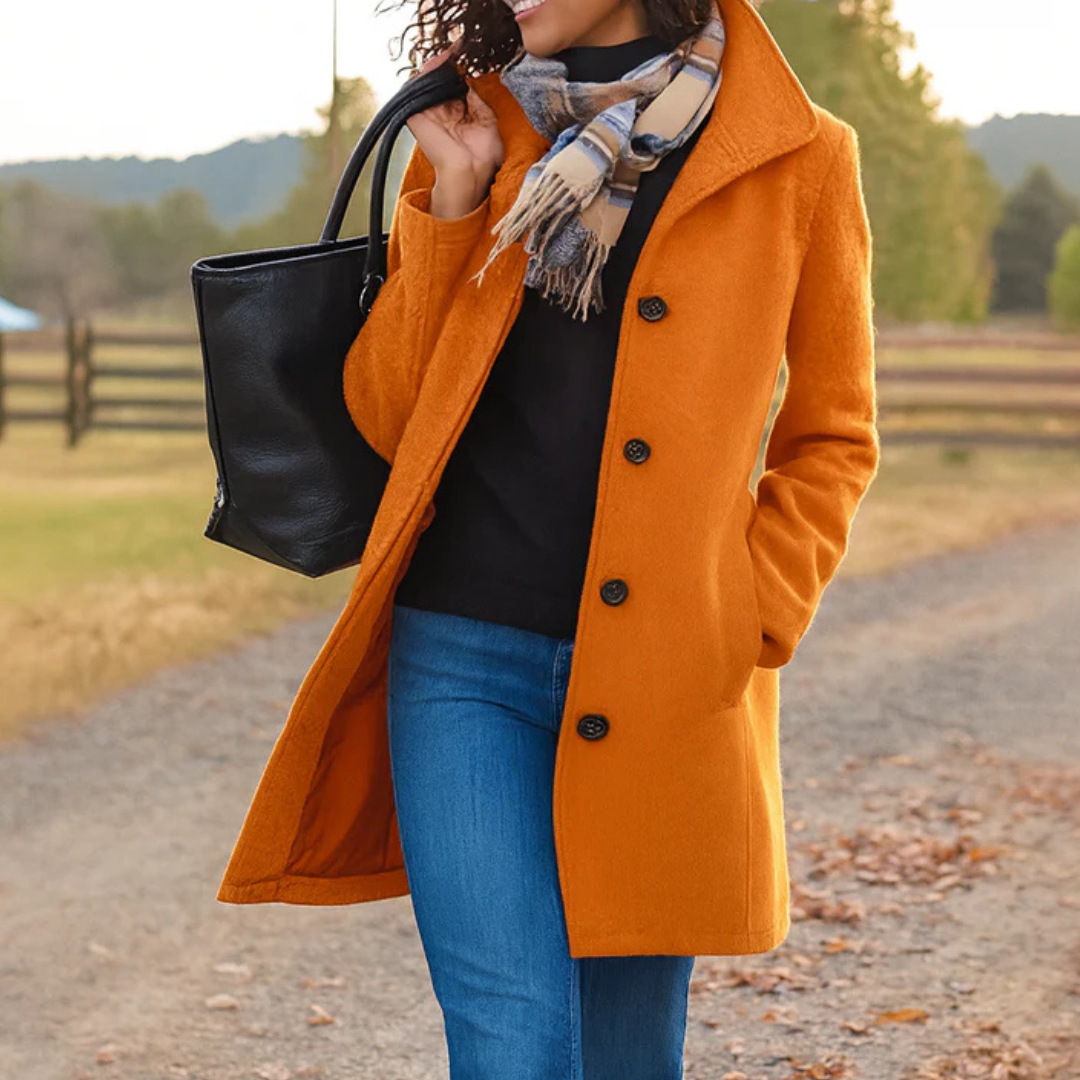 Clara | Damen Wintermantel mit Knopfleiste und Reverskragen, lang