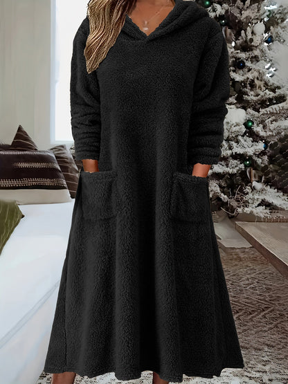 Karlijn | Kuschelige Kapuzenkleid Langarm mit Taschen für Damen