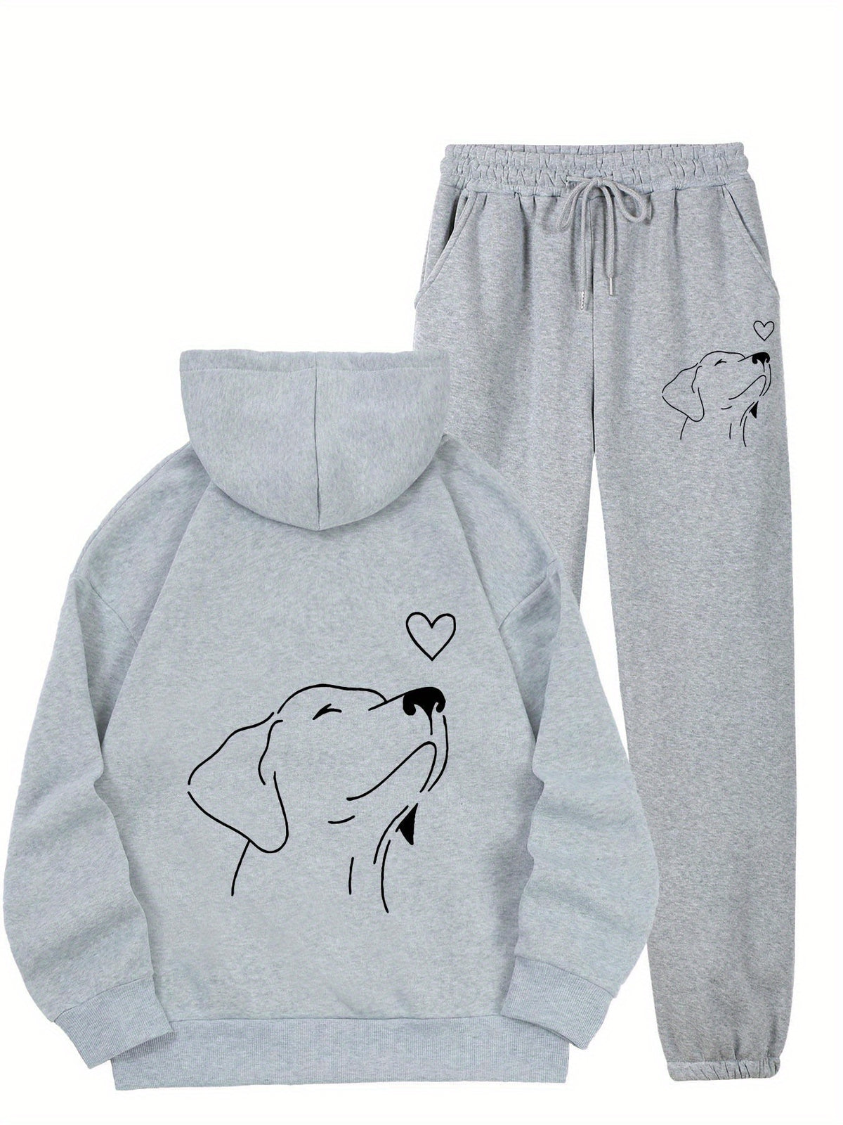 Blanche Oversized Hoodie Jogginghose Set mit Hundeprint für Damen