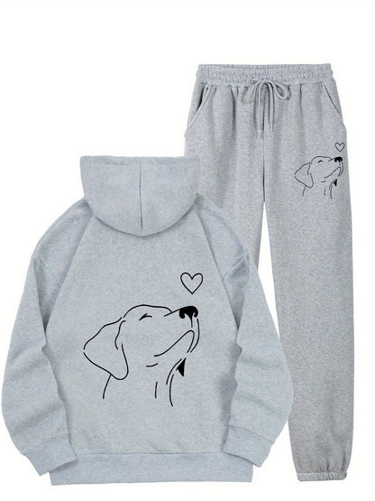 Blanche Oversized Hoodie Jogginghose Set mit Hundeprint für Damen