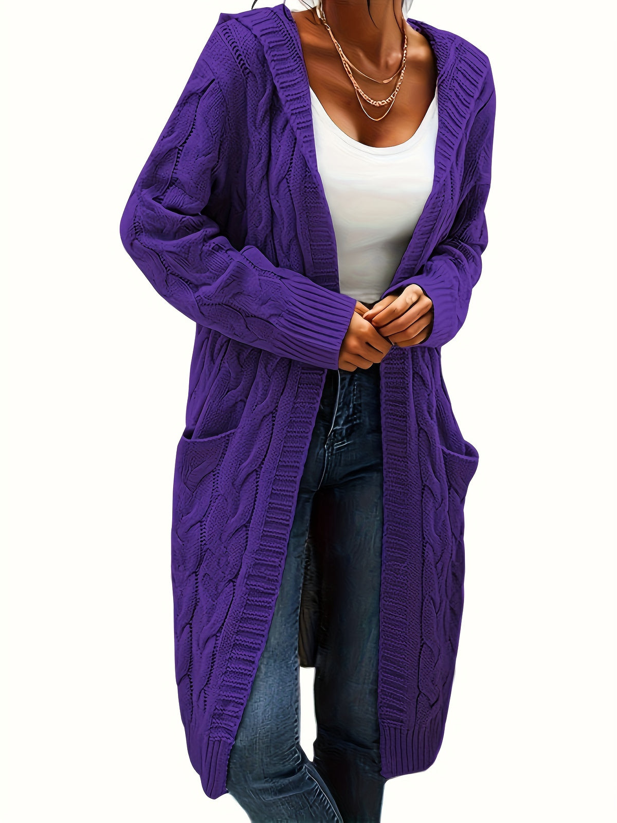 Chiara | Zopfmuster Strickjacke mit Kapuze für Damen