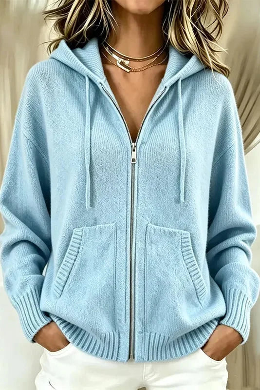 Irene | Strickjacke Damen Kapuze Reißverschluss Oversized Struktur