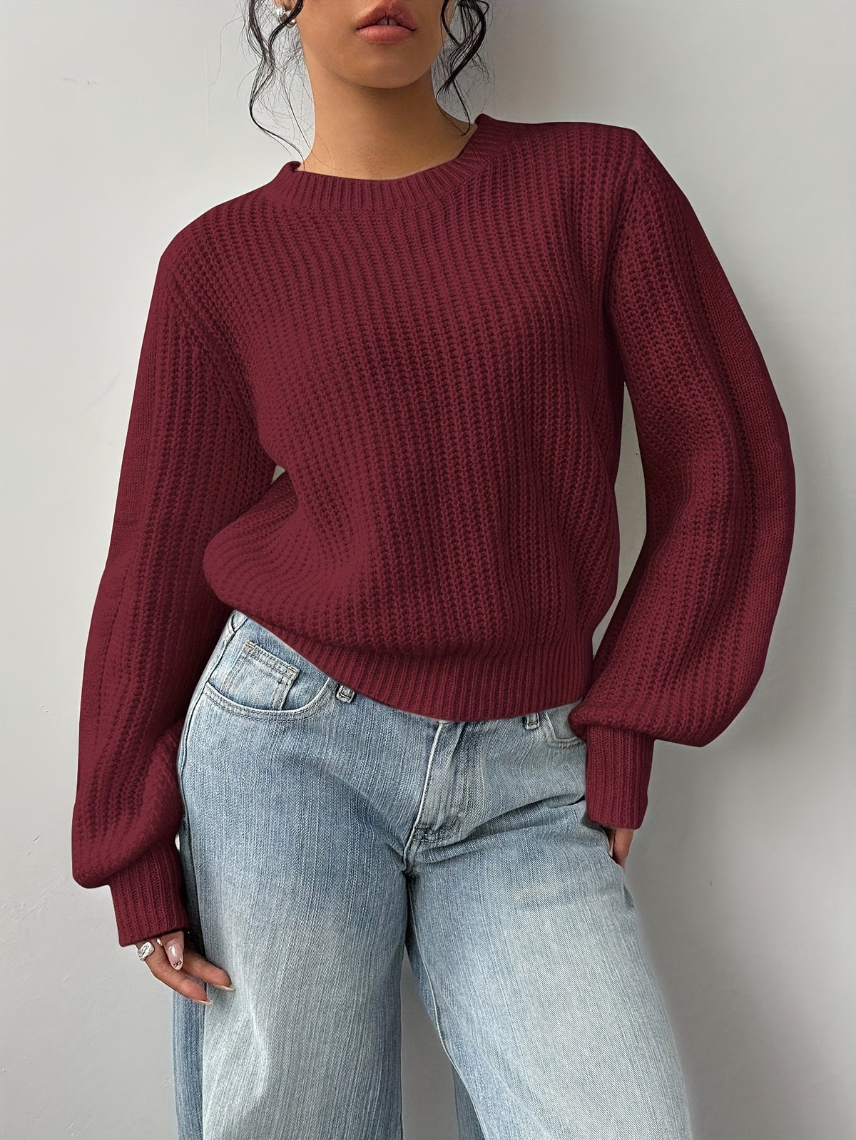 Johanna | Damen Grobstrick Pullover mit Rundhalsausschnitt Langarm