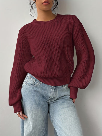 Johanna | Damen Grobstrick Pullover mit Rundhalsausschnitt Langarm