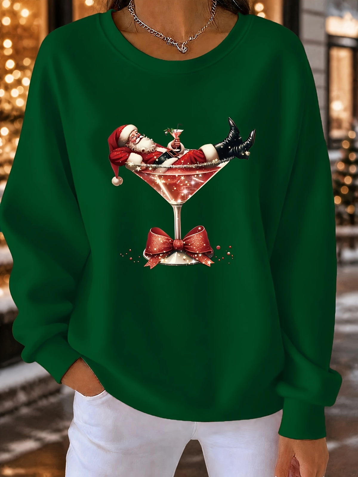 Demi | Weihnachtspullover mit Santa-Cocktail-Print für Damen
