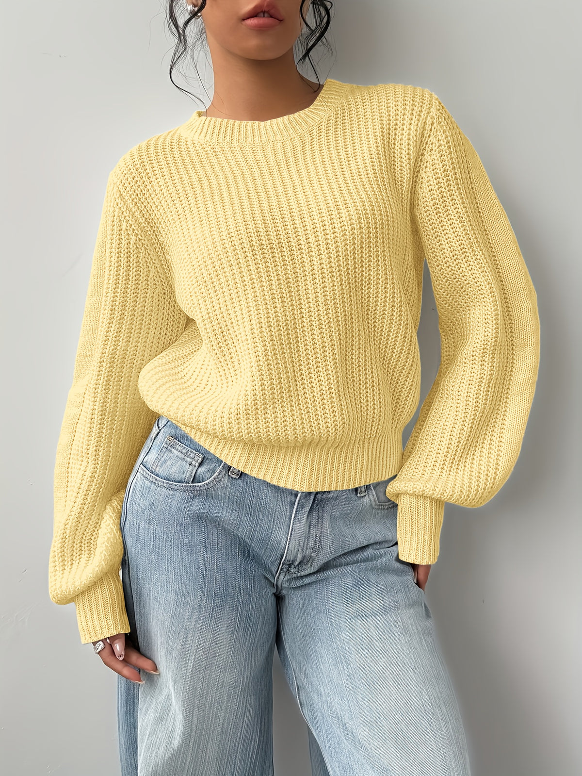 Johanna | Damen Grobstrick Pullover mit Rundhalsausschnitt Langarm