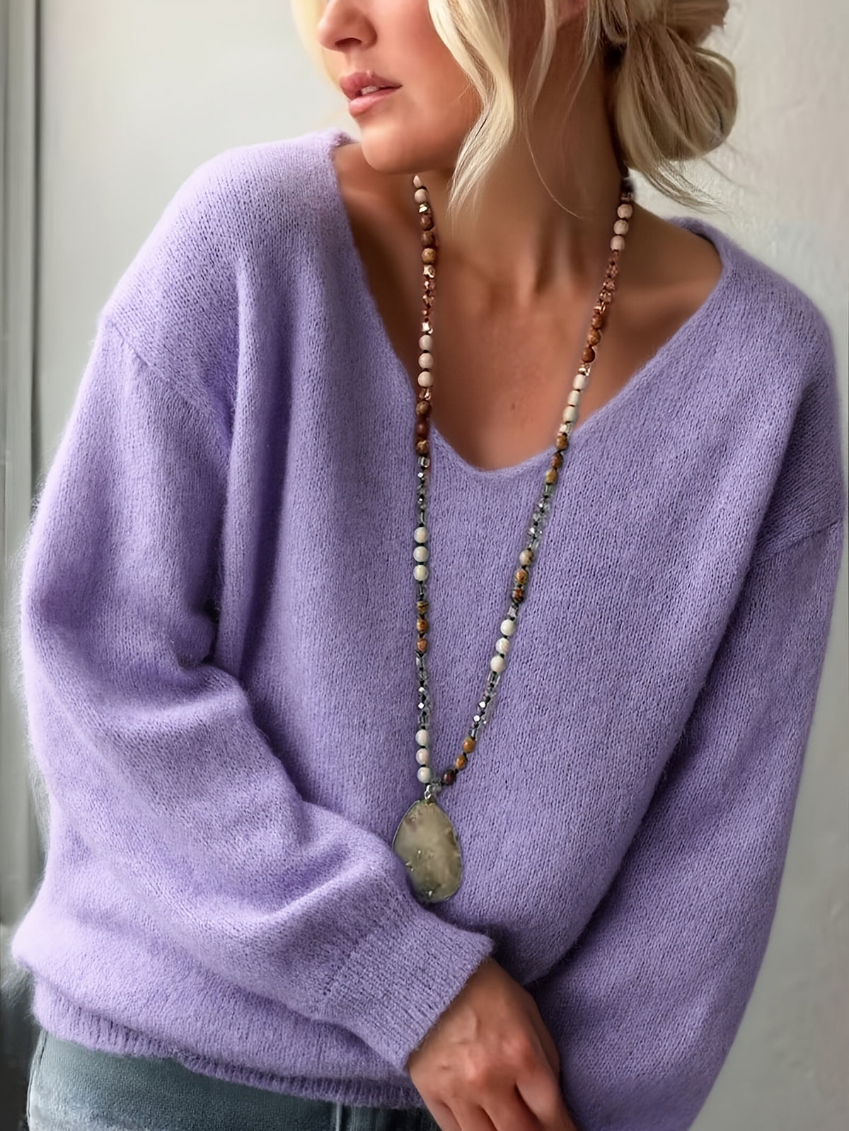 Katrien | Damen Oversized Strickpullover mit V-Ausschnitt