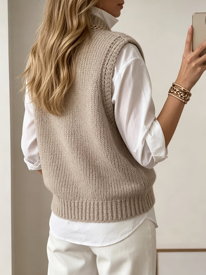 Angelique | Gerippte Strick-Weste mit Stehkragen für Damen