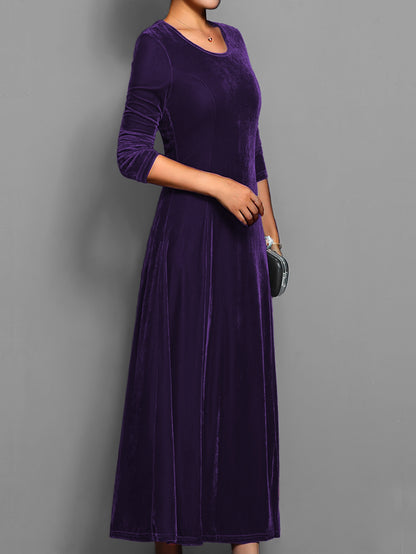 Leila | Elegantes Damen Samtkleid mit Rundhalsausschnitt Langarm