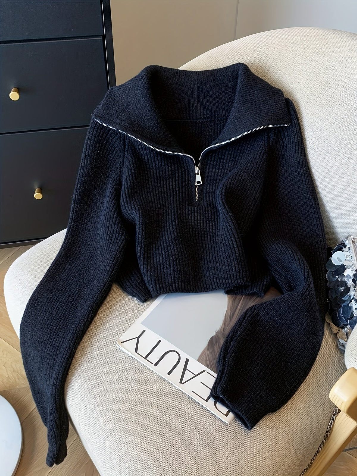 Lauretta | Gerippter Pullover mit Reißverschluss für Damen