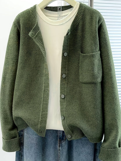 Erika | Damen Cardigan mit Knopfleiste und Pattentaschen