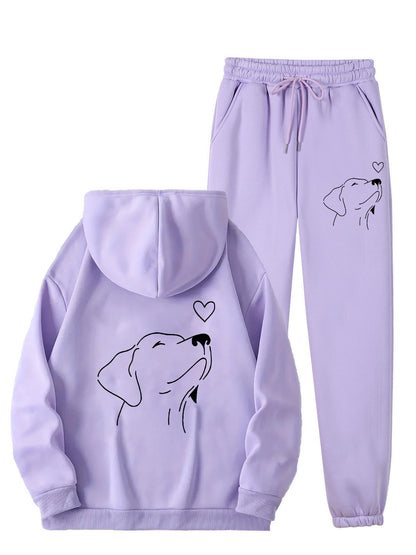 Blanche Oversized Hoodie Jogginghose Set mit Hundeprint für Damen