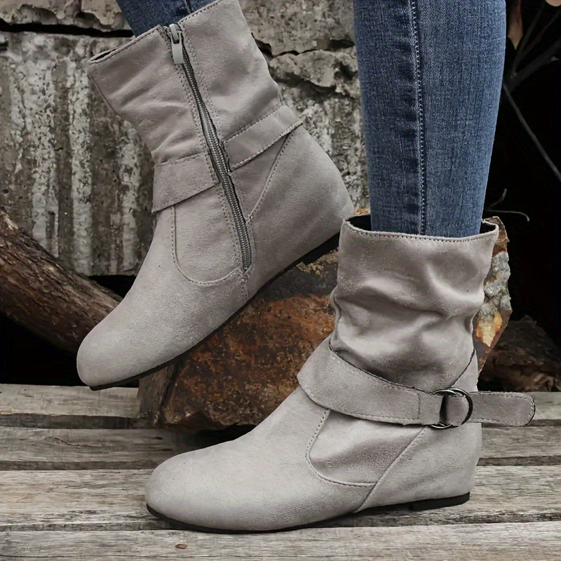 Marla | Damen Chelsea Boots mit Schnalle, Wildlederlook