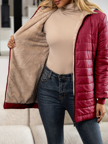 Aveline | Winterjacke Damen gesteppt mit Kapuze und Teddyfutter