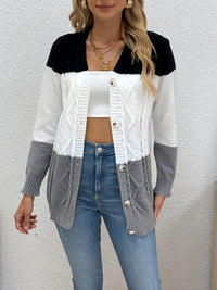 Ilse | Strickjacke Damen Patchwork-Muster Rundhalsausschnitt Strick