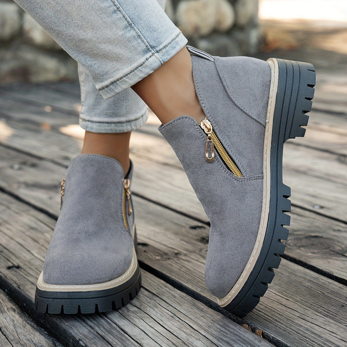 Bea | Chelsea Boots Damen mit goldenem Reißverschluss
