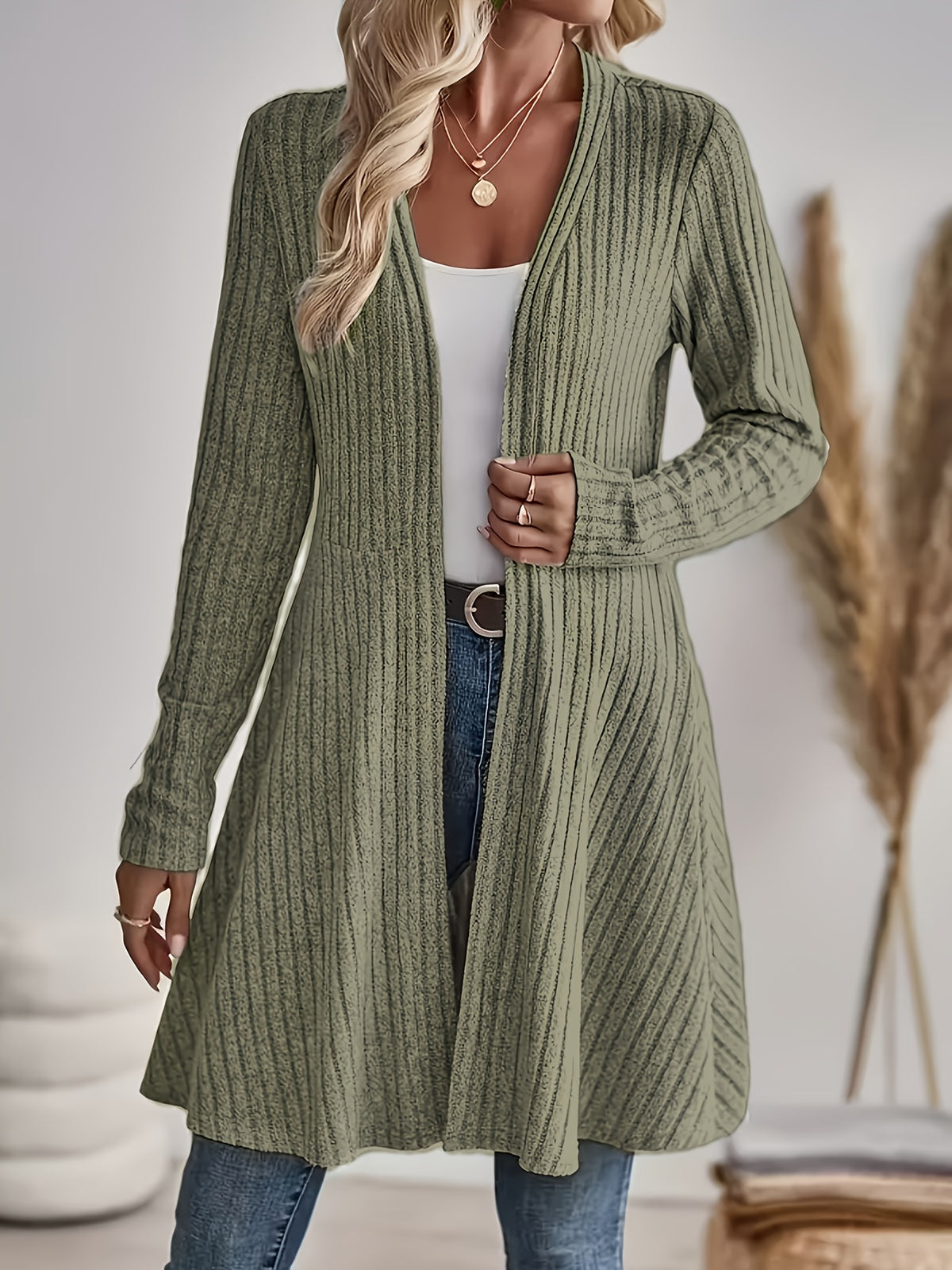 Rosalind | Winter Damen Mantel Strickcardigan Geripptem Design Lang